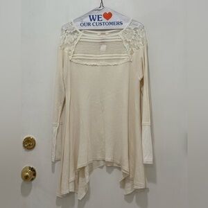 SUNDANCE Tunic Top Womens Small White Waffle Knit Crochet Boho Shirt Coastal